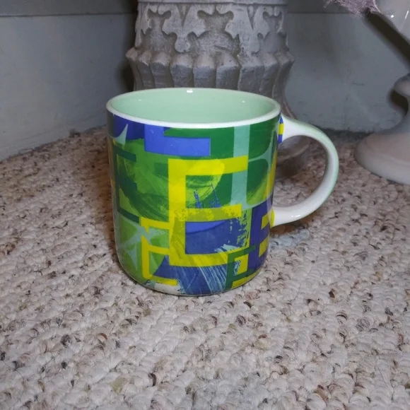 Anthropologie Lottie Green, Yellow, Brown & Blue Ceramic "E" Initial Mug - Picture 2 of 8